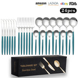 Cutlery Set Stainless Steel Knife Fork Set 24-Piece Tableware Set Golden Steak Knife Fork Spoon 6-Person Set eprolo