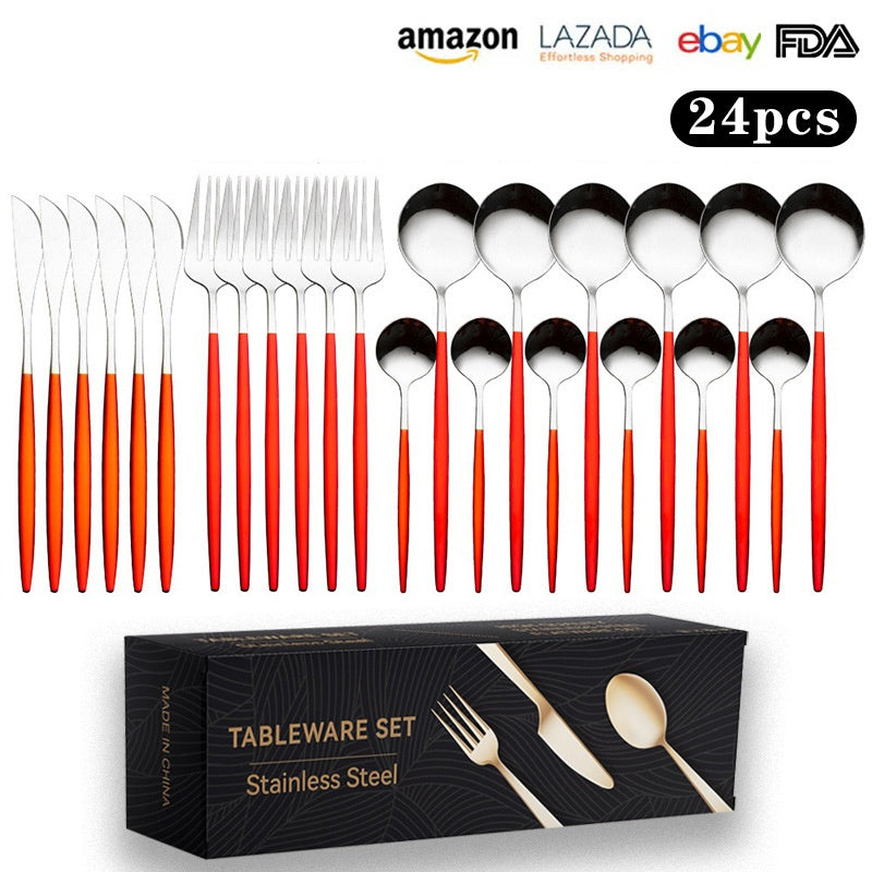 Cutlery Set Stainless Steel Knife Fork Set 24-Piece Tableware Set Golden Steak Knife Fork Spoon 6-Person Set eprolo
