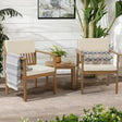 Acacia Wood 3-Piece Outdoor Bistro Set with Cream Cushions - Julia M LifeStyles