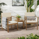 Acacia Wood 3-Piece Outdoor Bistro Set with Cream Cushions - Julia M LifeStyles
