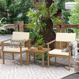 Acacia Wood 3-Piece Outdoor Bistro Set with Cream Cushions - Julia M LifeStyles