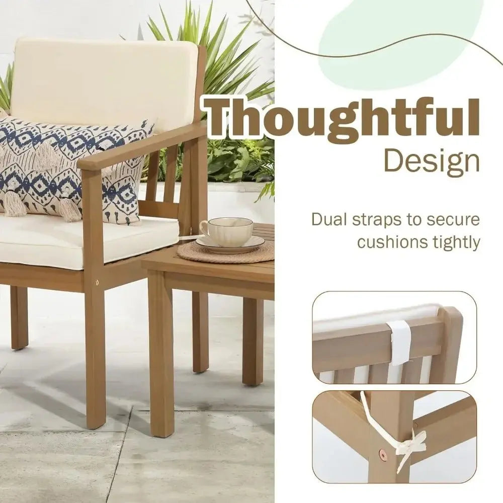 Acacia Wood 3-Piece Outdoor Bistro Set with Cream Cushions - Julia M LifeStyles