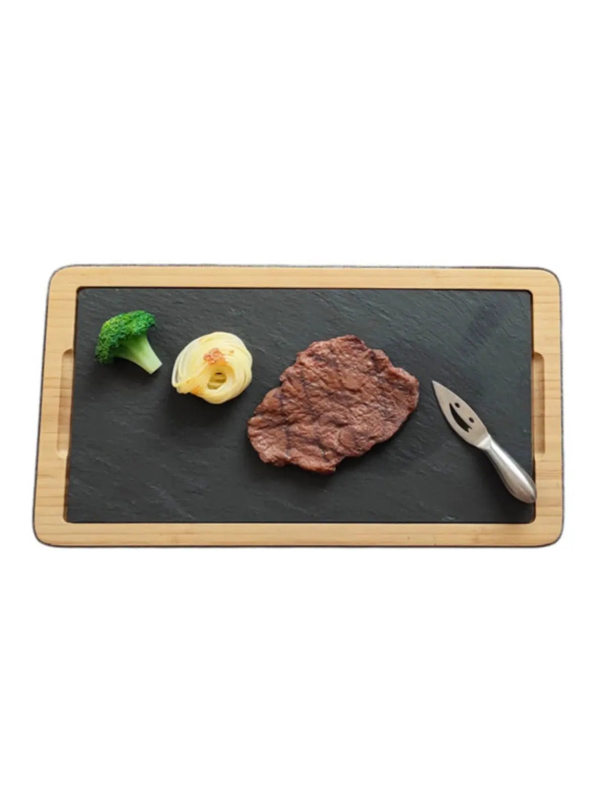Scandinavian Creative Bamboo and Wood Slate Steak Plate Western Food Food Plate Solid Wood Black Slate Insulation Stone Tableware - Julia M LifeStyles