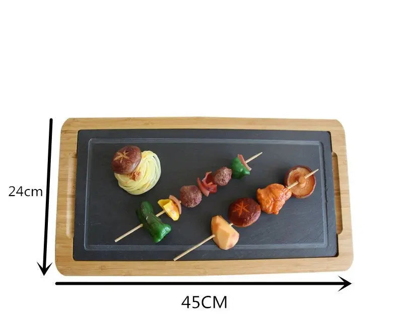 Scandinavian Creative Bamboo and Wood Slate Steak Plate Western Food Food Plate Solid Wood Black Slate Insulation Stone Tableware - Julia M LifeStyles