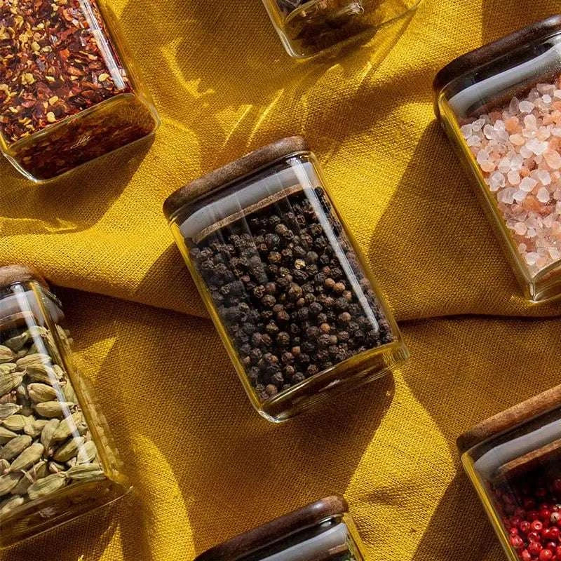 Acacia Wood Cover Glass Seasoning Jars - Julia M LifeStyles