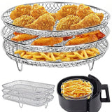 Stainless Steel Air Fryer Accessory Set with Three Stackable Racks and 10-Inch Liners - Julia M LifeStyles