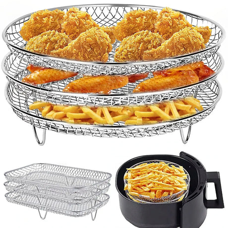 Stainless Steel Air Fryer Accessory Set with Three Stackable Racks and 10-Inch Liners - Julia M LifeStyles