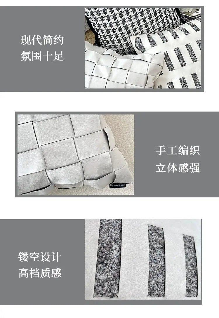 Houndstooth Hand-Woven Cotton & Linen Throw Pillow Cover - Julia M LifeStyles