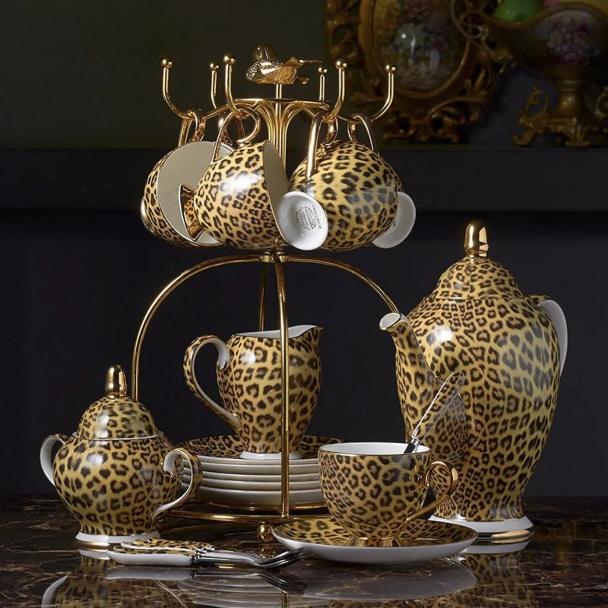 Freeson Leopard Print Luxury Bone China Coffee & Tea Set - Julia M LifeStyles