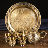 Dragon Phoenix 999 Pure Silver Tea Set - Teapot and 4 Cups in Elegant Leather Box - Julia M LifeStyles