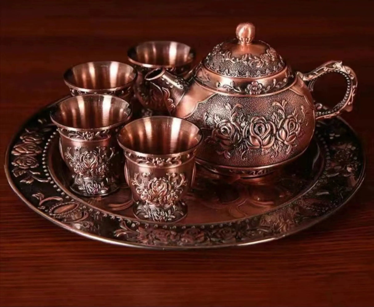 Dragon Phoenix 999 Pure Silver Tea Set - Teapot and 4 Cups in Elegant Leather Box - Julia M LifeStyles