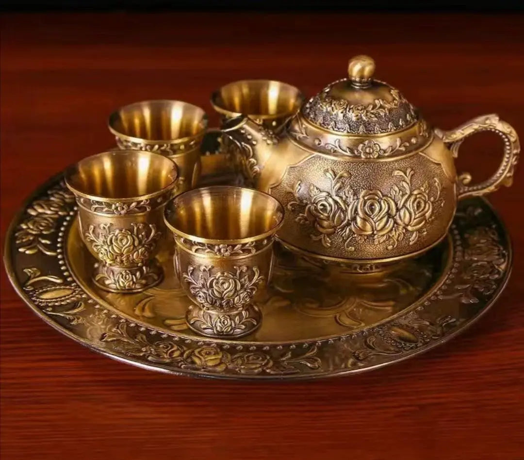 Dragon Phoenix 999 Pure Silver Tea Set - Teapot and 4 Cups in Elegant Leather Box - Julia M LifeStyles