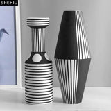 Striped Monochrome Ceramic Flower Vase - Julia M LifeStyles