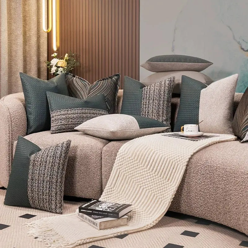 Modern Minimalist Sofa Cushion Patchwork Affordable Luxury Style Fancy Living Room Waist Pillow Bed Head Backrest Cushion with Core - Julia M LifeStyles