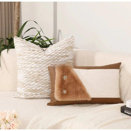 Faux Snow Leopard Fur Lumbar Pillowcase with Patchwork Design 30x50cm - Julia M LifeStyles