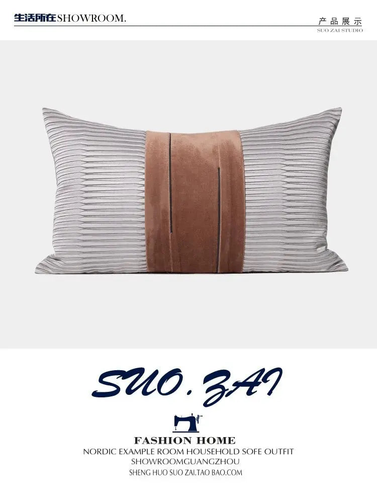 Modern Light Luxury Gray Brick Red Color Contrast Patchwork Cushion/Model House Sales Office House Couch Pillow - Julia M LifeStyles