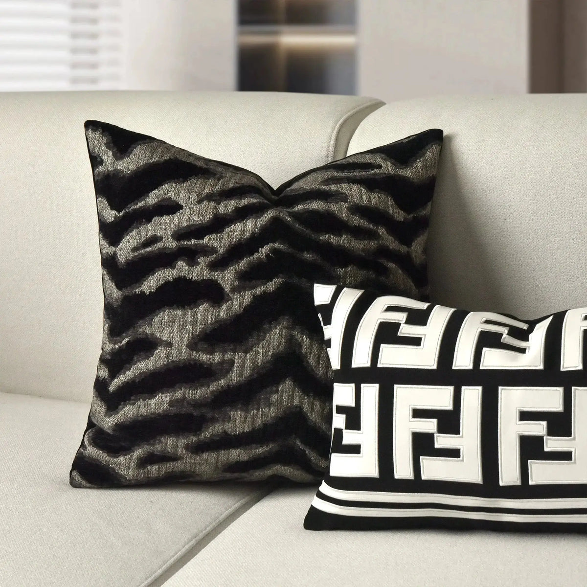 Chic Black and White Orange Accent High-End Cushion - Julia M LifeStyles