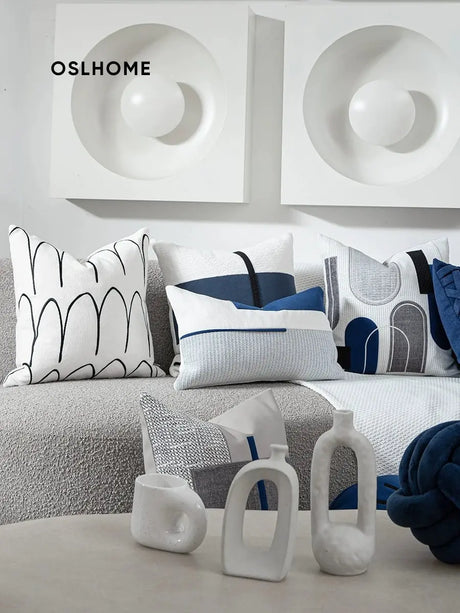 Pillow Cover Accessible Luxury Modern Minimalist Sofa Model Room Ins Lumbar Pillow Cushion B & B Designer Blue - Julia M LifeStyles