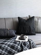 Modern Light Luxury Black and Gray Abstract Tassel Patchwork Minimalist Sofa Living Room Home Pillow Bedside Cushion Pillowcase - Julia M LifeStyles