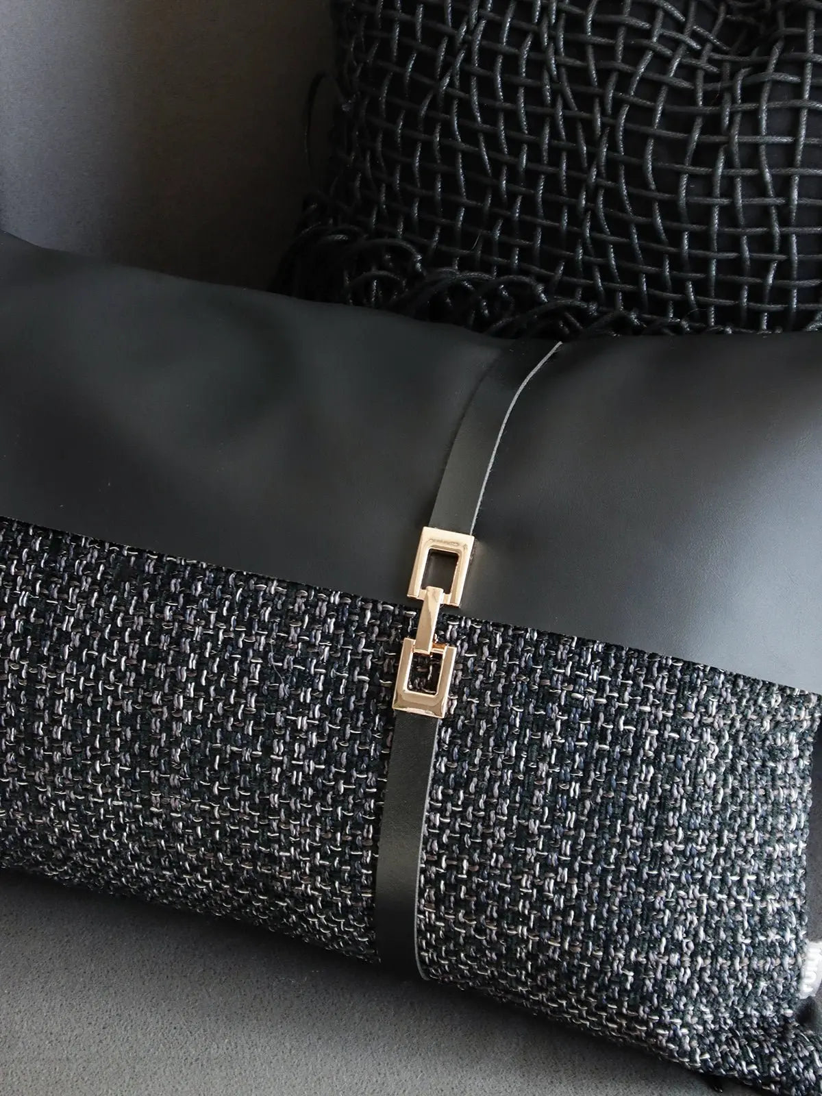 Modern Light Luxury Black and Gray Abstract Tassel Patchwork Minimalist Sofa Living Room Home Pillow Bedside Cushion Pillowcase - Julia M LifeStyles