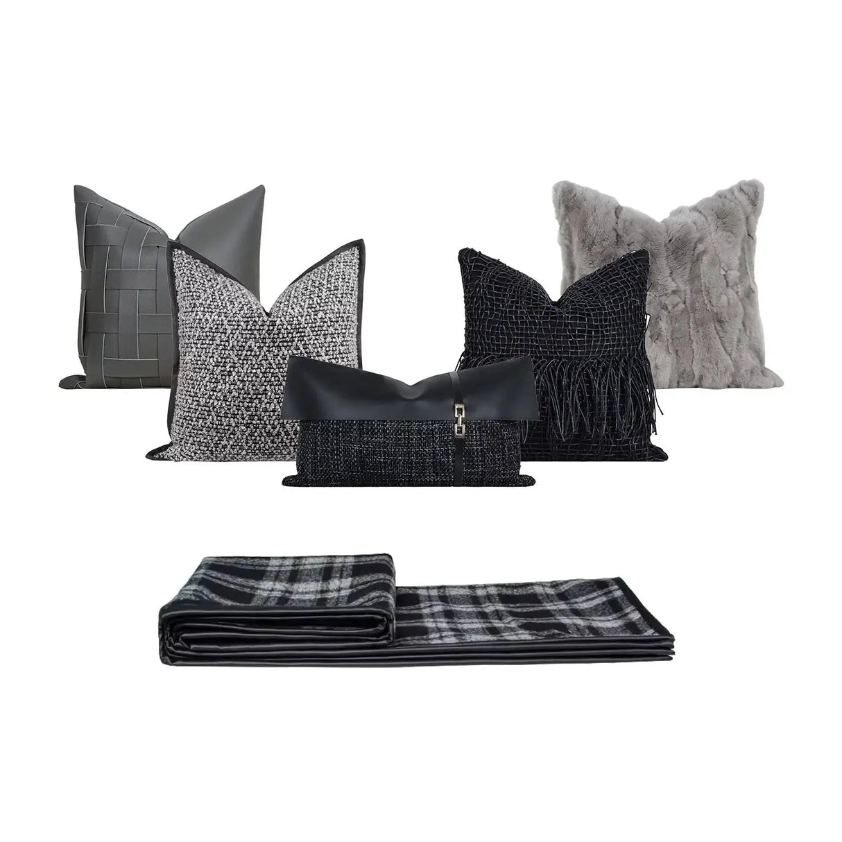 Modern Light Luxury Black and Gray Abstract Tassel Patchwork Minimalist Sofa Living Room Home Pillow Bedside Cushion Pillowcase - Julia M LifeStyles