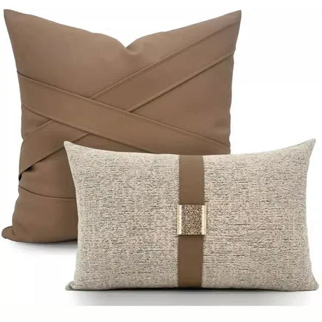 Modern Coffee Colour Cushion Cover with Gold Buckle - Julia M LifeStyles