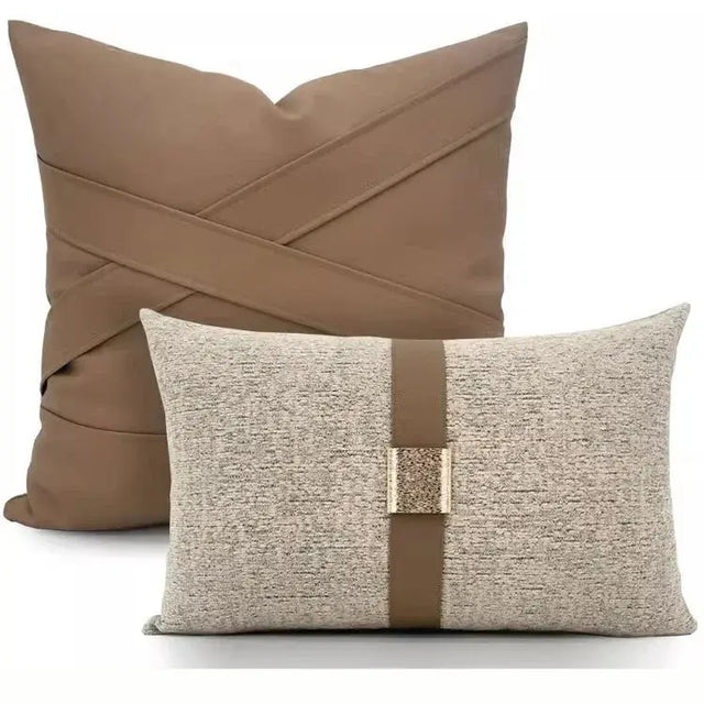 Modern Coffee Colour Cushion Cover with Gold Buckle - Julia M LifeStyles