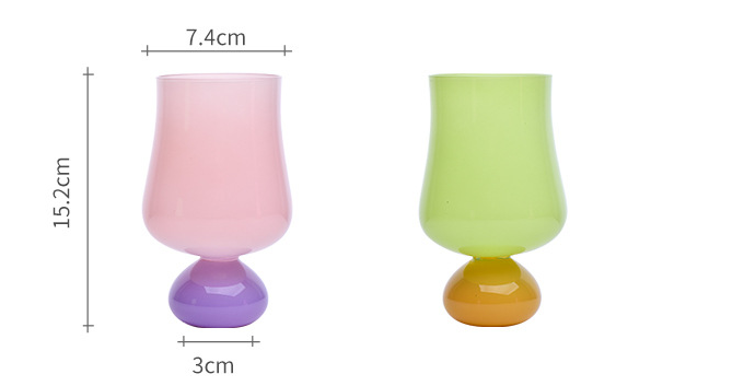 Two colorful glass lamps with dimensions indicated on a white background