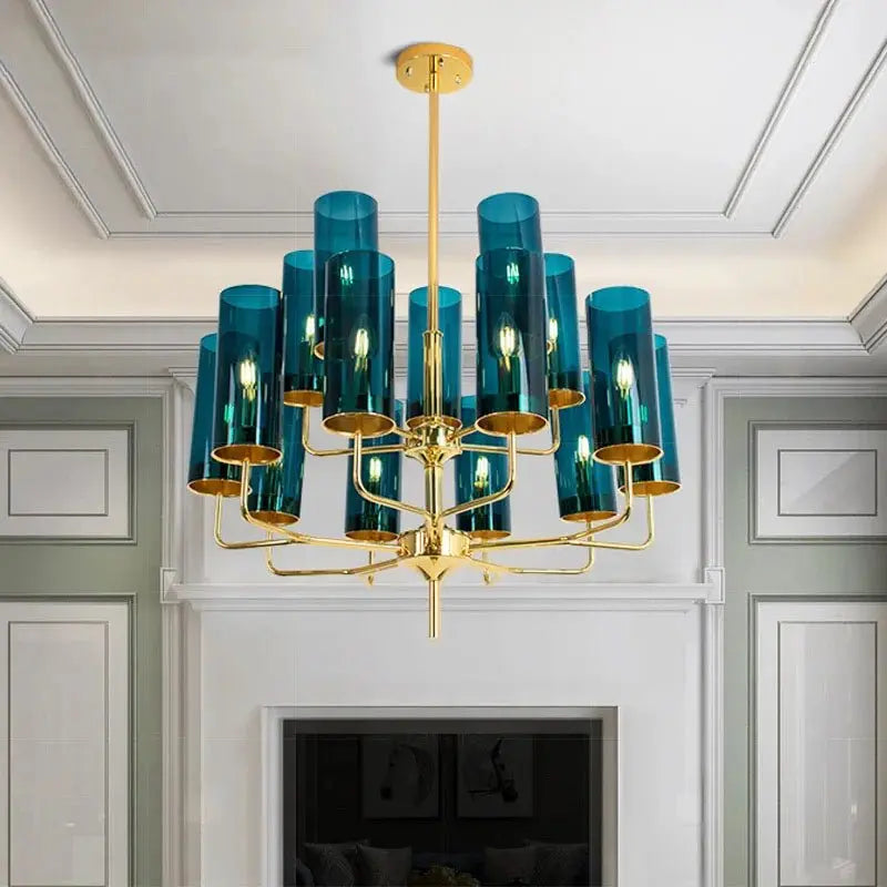 Modern Luxury Glass Chandelier with 6-15 Heads in Blue/Cognac - Julia M LifeStyles
