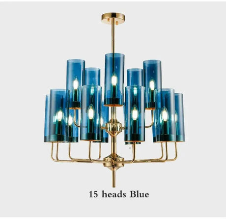 Modern Luxury Glass Chandelier with 6-15 Heads in Blue/Cognac - Julia M LifeStyles