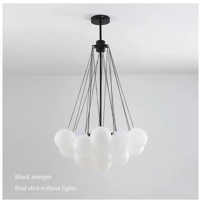 Modern Frosted Glass Ball Ceiling Chandelier Black Gold Pendant Lights 19/37 Glass Hanging Lamp for Dining Living Room - Julia M LifeStyles