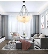 Modern Frosted Glass Ball Ceiling Chandelier Black Gold Pendant Lights 19/37 Glass Hanging Lamp for Dining Living Room - Julia M LifeStyles