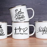 Faith Hope Love Print Christian Creative Enamel Mugs Outdoor Travel Coffee Cup Drink Dessert Milk Vintage Handle Drinkware Gift Julia M Home & Kitchen