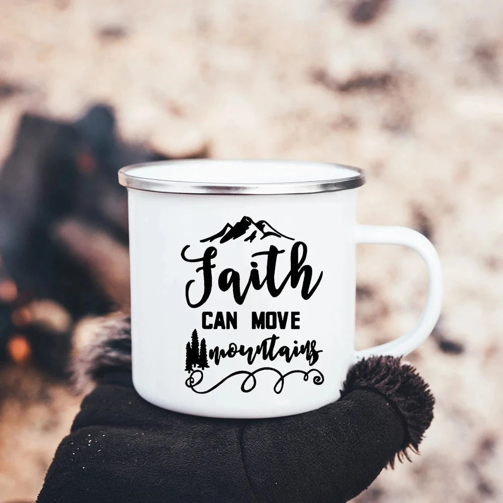 Faith Hope Love Print Christian Creative Enamel Mugs Outdoor Travel Coffee Cup Drink Dessert Milk Vintage Handle Drinkware Gift Julia M Home & Kitchen