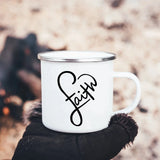 Faith Hope Love Print Christian Creative Enamel Mugs Outdoor Travel Coffee Cup Drink Dessert Milk Vintage Handle Drinkware Gift Julia M Home & Kitchen
