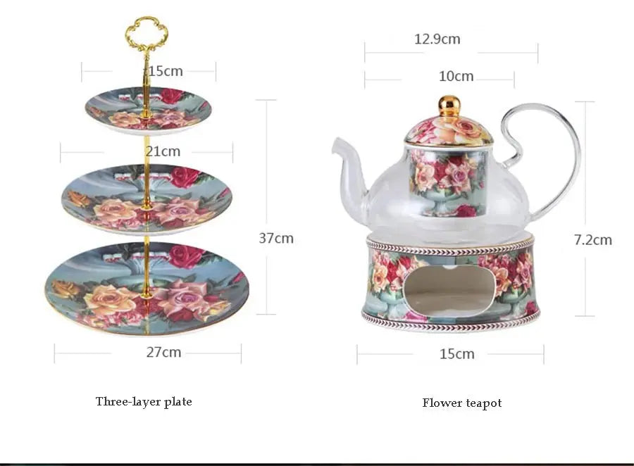 Retro Rose Euro Bone China Tea Cup & Saucer Set with Heart Plate - Julia M LifeStyles