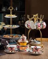 Retro Rose Euro Bone China Tea Cup & Saucer Set with Heart Plate - Julia M LifeStyles