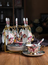 Retro Rose Euro Bone China Tea Cup & Saucer Set with Heart Plate - Julia M LifeStyles