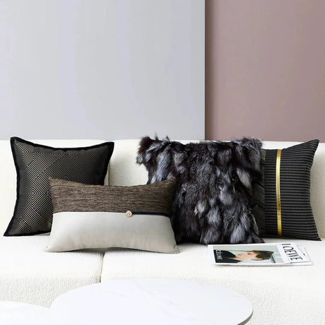 Accessible Luxury Wind Black Geometric Fox Fur Pillow Cover - Julia M LifeStyles