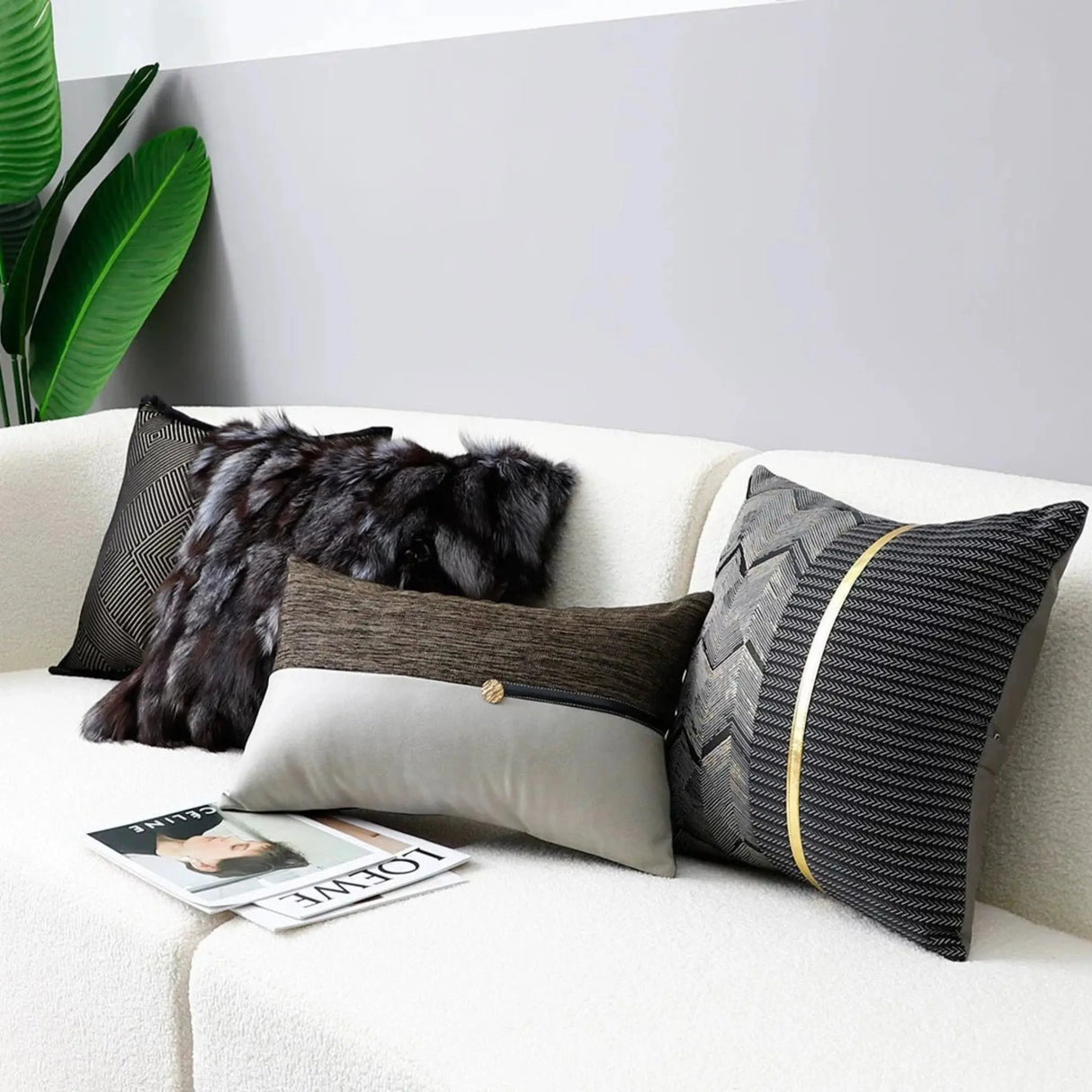 Accessible Luxury Wind Black Geometric Fox Fur Pillow Cover - Julia M LifeStyles