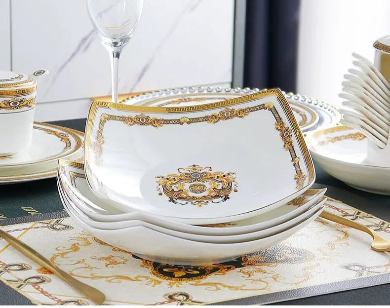 Bone China Deep Dinner Plate 10 Suit Plates 8-Inch Soup Plate For Home Salad Dish Creative Dinner Plate Square Angle Plate - Julia M LifeStyles