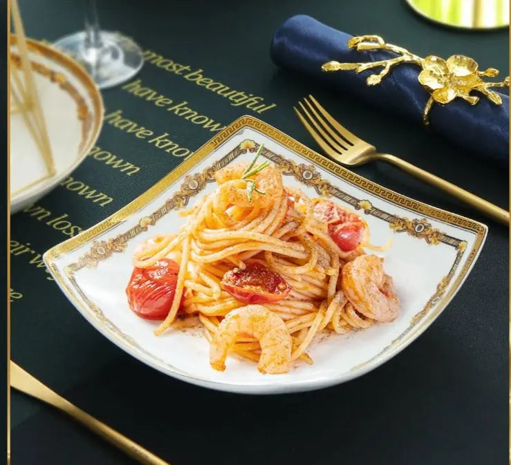 Bone China Deep Dinner Plate 10 Suit Plates 8-Inch Soup Plate For Home Salad Dish Creative Dinner Plate Square Angle Plate - Julia M LifeStyles