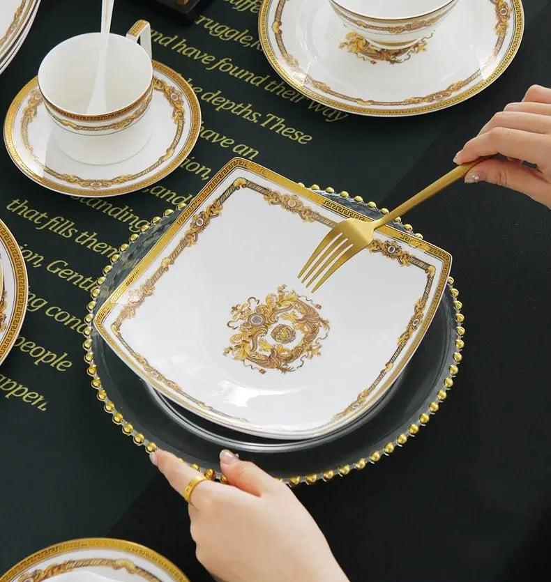 Bone China Deep Dinner Plate 10 Suit Plates 8-Inch Soup Plate For Home Salad Dish Creative Dinner Plate Square Angle Plate - Julia M LifeStyles