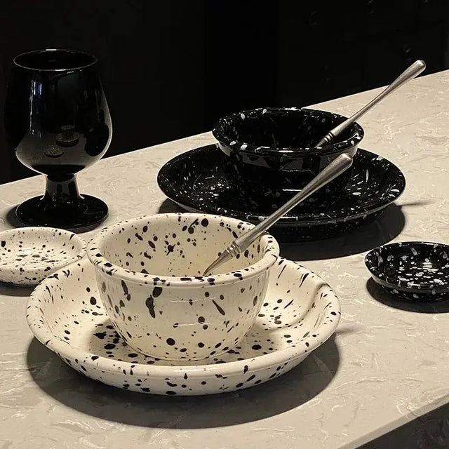 Japanese Style Retro Black White Spotted Ceramic Tableware Set - Julia M LifeStyles