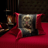 Luxury Black Red Silk Satin & Egyptian Cotton 8Pcs Bedding Set with Embroidery - Julia M LifeStyles