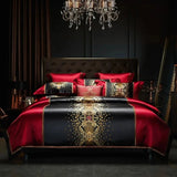 Luxury Black Red Silk Satin & Egyptian Cotton 8Pcs Bedding Set with Embroidery - Julia M LifeStyles