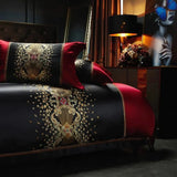 Luxury Black Red Silk Satin & Egyptian Cotton 8Pcs Bedding Set with Embroidery - Julia M LifeStyles
