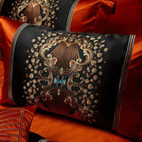 Luxury Black Red Silk Satin & Egyptian Cotton 8Pcs Bedding Set with Embroidery - Julia M LifeStyles
