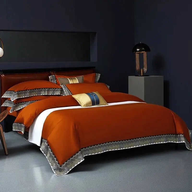 Delicate Sea Wave Orange 4-Piece Cotton Bedding Set - Julia M LifeStyles