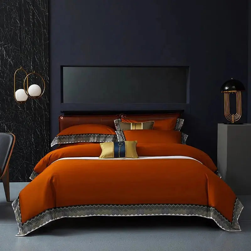 Delicate Sea Wave Orange 4-Piece Cotton Bedding Set - Julia M LifeStyles